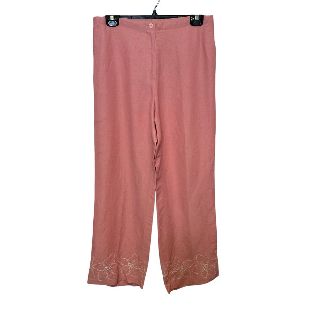 Sigrid Olsen Sport Size 10 Linen Blend Embroidered Beaded Hem Peach Pants